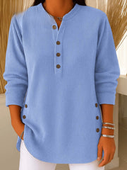 Sara | Dames Geribbelde Longline Tunic Henley Knoop Detail