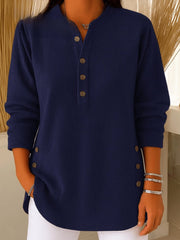 Sara | Dames Geribbelde Longline Tunic Henley Knoop Detail