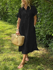 Fleur | Dames Gestreepte Midi Shirtjurk Korte Mouwen