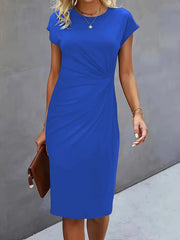 Sara | Dames Getailleerde Ruched Midi Jurk Korte Mouw Bodycon