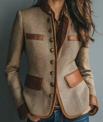 Lisa | Dames Getailleerde Tweed Blazer Kunstleren Biesjes Knoopsluiting