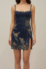 Julia | Dames Glinsterende Mouwloze Mini Cocktail Dress met Feenmotief
