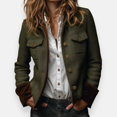 Elin | Dames Herringbone Gestructureerde Lange Mouw Blazer