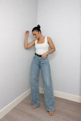 Olivia | Dames High Waist Rechte Glitter Jeans