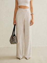 Nina | Dames Hoge Taille Asymmetrische Wikkel Wide Leg Pants