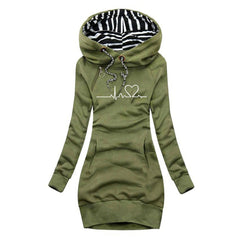 Nina | Dames Hoodie Long Sleeve Dress Hartslag Print Sweaterjurk