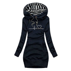 Nina | Dames Hoodie Long Sleeve Dress Hartslag Print Sweaterjurk
