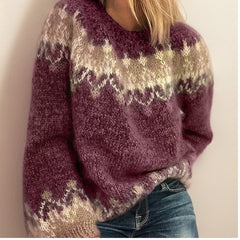 Lisa | Dames Jacquard Knit Sweater IJslands Patroon Ronde Hals
