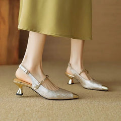 Sanne | Dames Jacquard Slingback Pumps Parel Twisted Bandje Kitten Hak