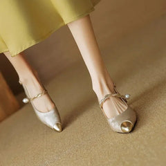 Sanne | Dames Jacquard Slingback Pumps Parel Twisted Bandje Kitten Hak