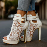 Femke | Dames Kant Peep-Toe Stiletto Hakken Enkelbandje Pumps