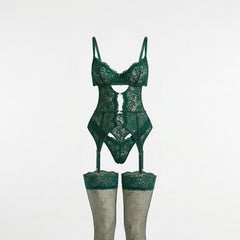 Eva | Dames Kanten Lingerie Set met Beugel BH Jarretellegordel Slip en Kousen