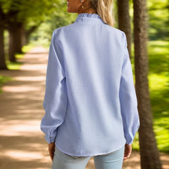 Lotte | Dames Katoenen Button-Down Blouse met Ruches Lange Mouwen