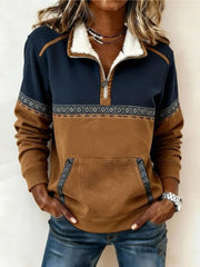 Olivia | Dames Kleurblok Fleece Kraag Half-Rits Pullover Sweater
