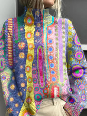 Mila | Dames Kleurrijke Gebreide Turtleneck Sweater Abstracte Print