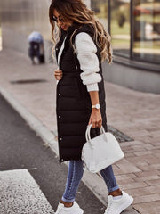 Elin | Dames Knielange Gewatteerde Puffer Vest Mouwloos Capuchon