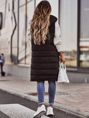 Elin | Dames Knielange Gewatteerde Puffer Vest Mouwloos Capuchon