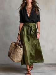 Anna | Dames Knoop Twee-Delige Set Hoge Taille Maxi