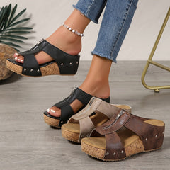 Lotte | Dames Kurk Sleehak Open-Teen Rits Comfortable Sandals