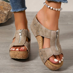 Lotte | Dames Kurk Sleehak Open-Teen Rits Comfortable Sandals