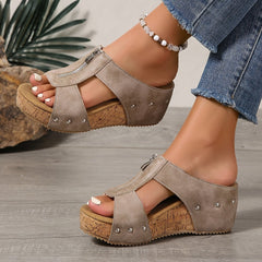 Lotte | Dames Kurk Sleehak Open-Teen Rits Comfortable Sandals