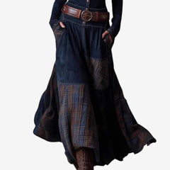 Yara | Dames Lange Mouw Jurk Patchwork Maxi Wildleer Knoop