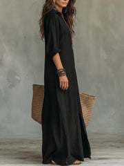 Lieke | Dames Lange Mouwen Maxi Blousejurk Luchtige Knoop Overhemdsjurk