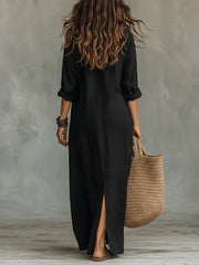 Lieke | Dames Lange Mouwen Maxi Blousejurk Luchtige Knoop Overhemdsjurk
