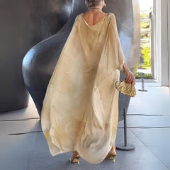 Julia | Dames Lange Mouwen Maxi Jurk Vloeiende Polyester Ronde Hals