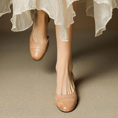 Sanne | Dames Lederen Slingback Pumps met Amandelneus en Blokhak