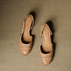 Sanne | Dames Lederen Slingback Pumps met Amandelneus en Blokhak