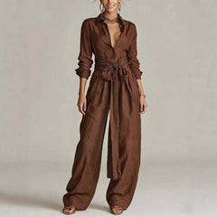 Fleur | Dames Linen Wijdepijpen Co-Ord Set met Hoge Taille