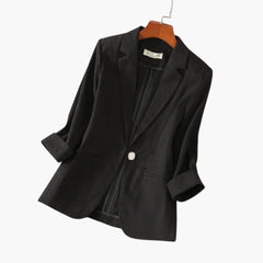 Sanne | Dames Linnen Blazer Driekwart Mouwen Enkele Knoop