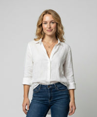 Sophie | Dames Linnen Blouse Driekwart Mouwen Klassieke Kraag