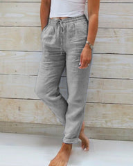 Nina | Dames Linnen Elastische Taille Trekkoord Rechte Broek