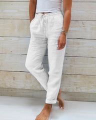 Nina | Dames Linnen Elastische Taille Trekkoord Rechte Broek