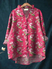 Emma | Dames Linnen Ruches Blouse Bloemenprint Relaxed Fit