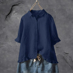Roos | Dames Linnen Ruffle Mouwen Button-Down Overhemd