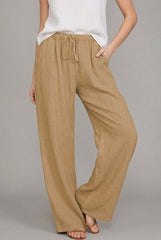 Sara | Dames Linnen Wide Leg Pants Elastische Taille Zomerbroek