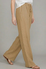Sara | Dames Linnen Wide Leg Pants Elastische Taille Zomerbroek