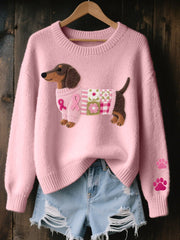 Fleur | Dames Losjes Zittende Dackel Patchwork Knit Sweater