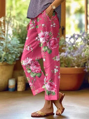 Eva | Dames Losvallende Bloemenprint Casual Broek met Zakken