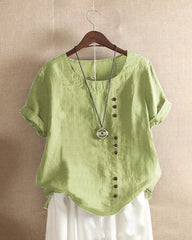 Emma | Dames Losvallende Linnen Blouse Asymmetrische Knoopsluiting