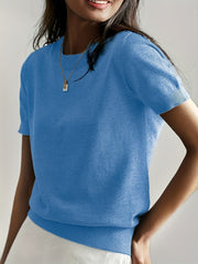 Lieke | Dames Luchtige Korte Mouw Knit Sweater met Ronde Hals