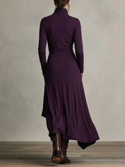 Mila | Dames Maxi Long Sleeve Dress Coltrui Asymmetrische Rok