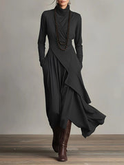 Mila | Dames Maxi Long Sleeve Dress Coltrui Asymmetrische Rok