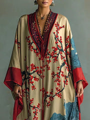 Lotte | Dames Maxi Long Sleeve Dress Vleermuismouw Japanse Pruimenbloesemprint