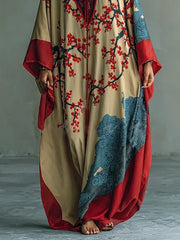Lotte | Dames Maxi Long Sleeve Dress Vleermuismouw Japanse Pruimenbloesemprint