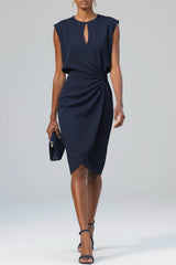 Sophie | Dames Midi-Jurk Sleutelgat Hals Ruches Detail