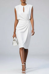 Sophie | Dames Midi-Jurk Sleutelgat Hals Ruches Detail